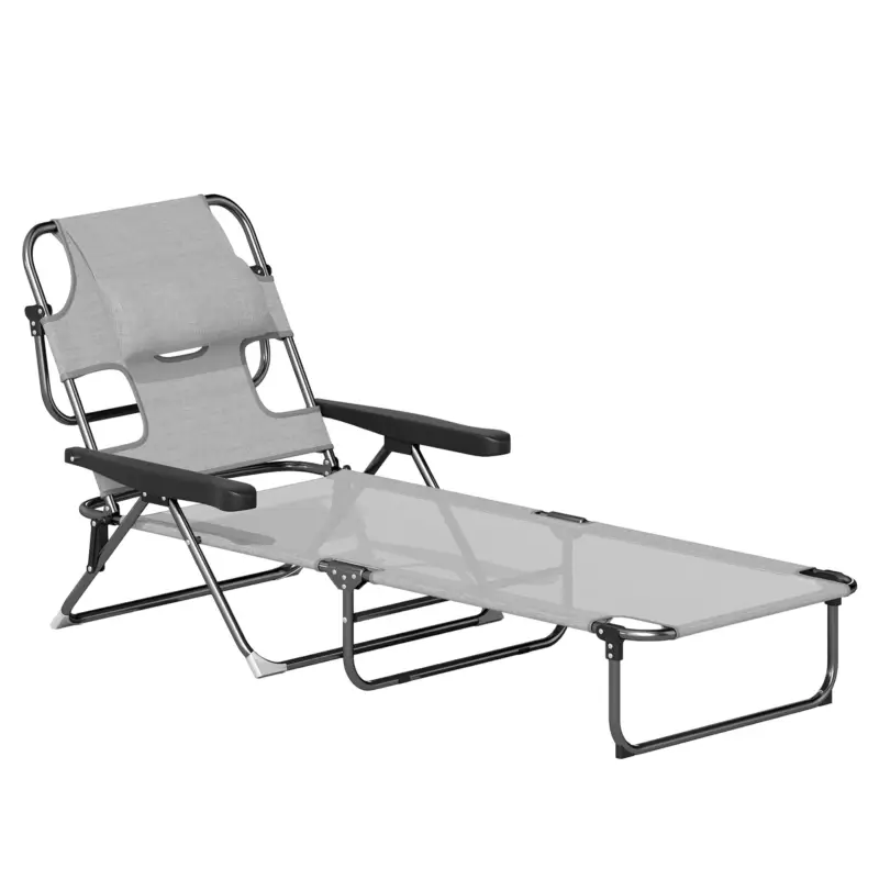 Reducere extra Outsunny Șezlong Pliabil Spătar Reglabil Decupaj pentru Citit Pernă pentru Cap și Brațe Sarcină 120 kg 145x72x89 cm Gri închis