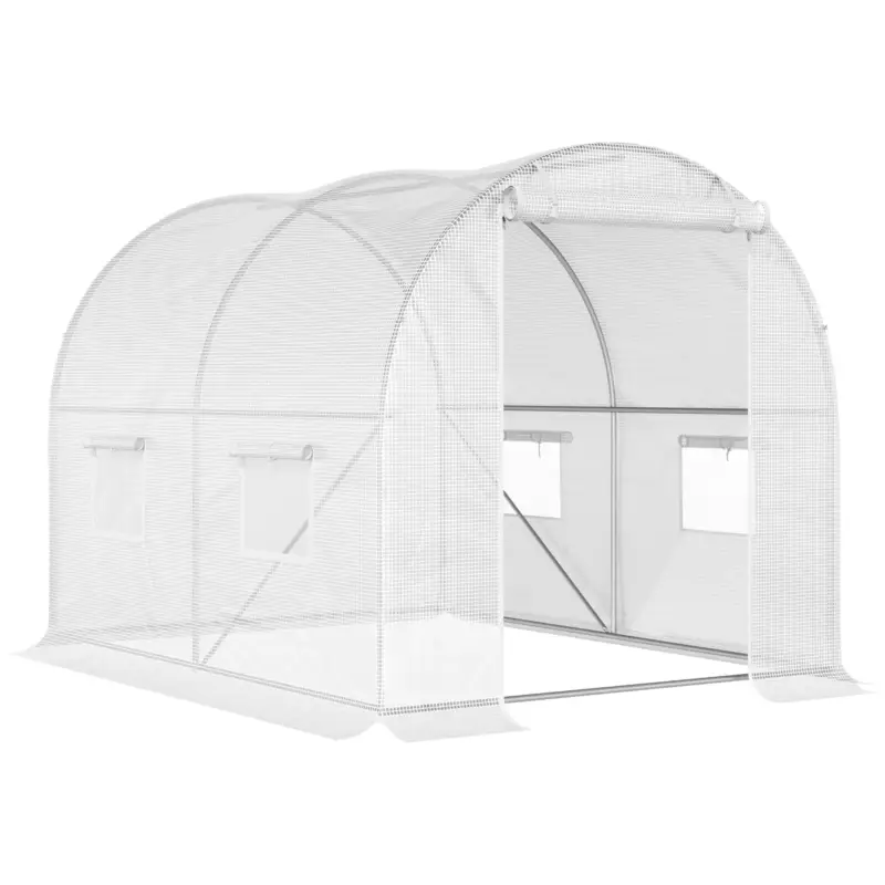 Outsunny Seră tip tunel cu 4 ferestre și intrare cu fermoar din oțel galvanizat și polietilenă, 3x2x1,9 m, albă Chilipir