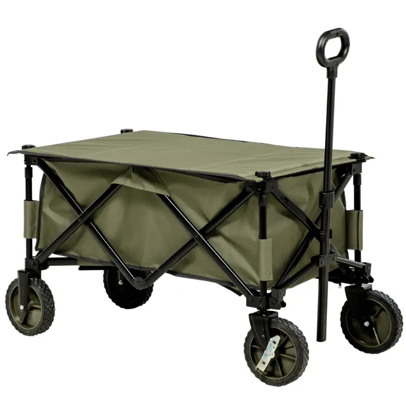 Outsunny Cărucior de Grădină 125L Pliabil cu Mâner și 5 Saci, 108x55x93 cm, Verde Plată securizată