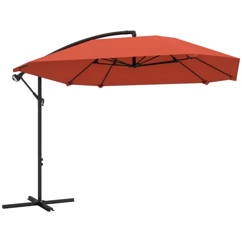 Outsunny Umbrelă de Soare Suspendată cu Bază în Cruce, Articulație Tip Banană și Manivelă, 304x260x245 cm, Maro Preț redus