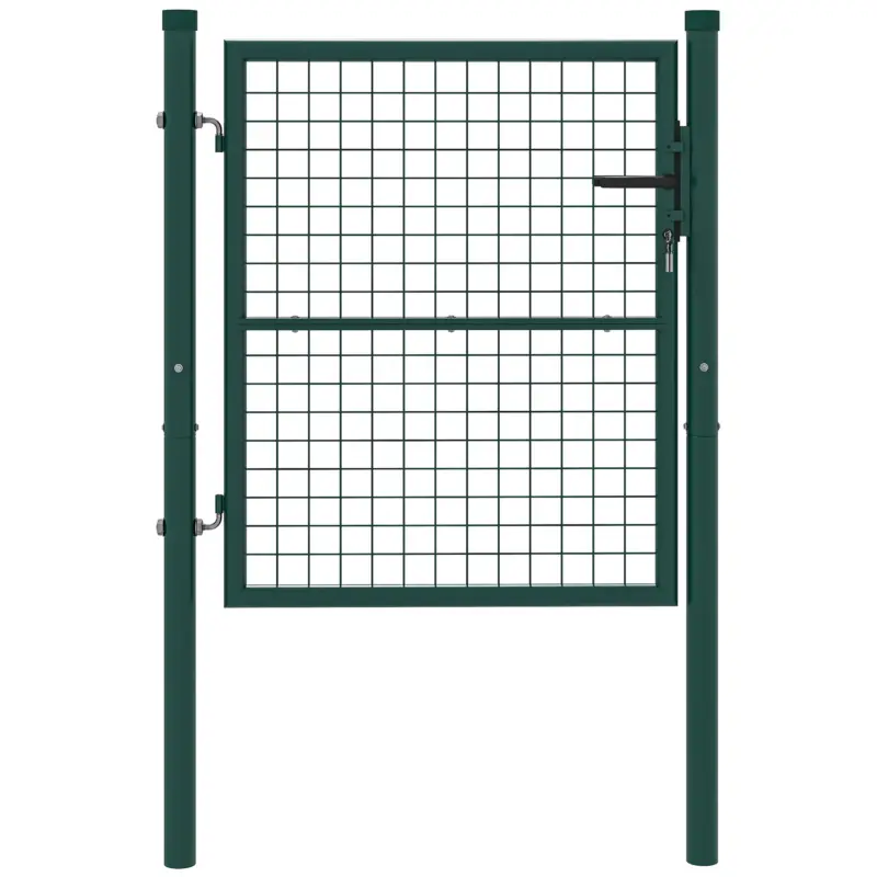 Preț mic Outsunny Poartă de Grădină din Oțel 97x150 cm, Poartă cu Încuietoare, 3 Chei, Mâner și 2 Stâlpi