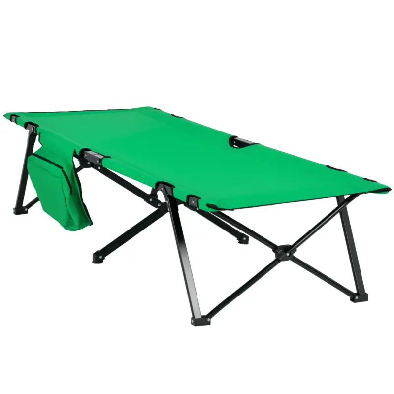 Outsunny Pat de camping pliabil, cu buzunar lateral și suport pentru băuturi, până la 136 kg, 190 x 65 x 40 cm Expediere rapidă