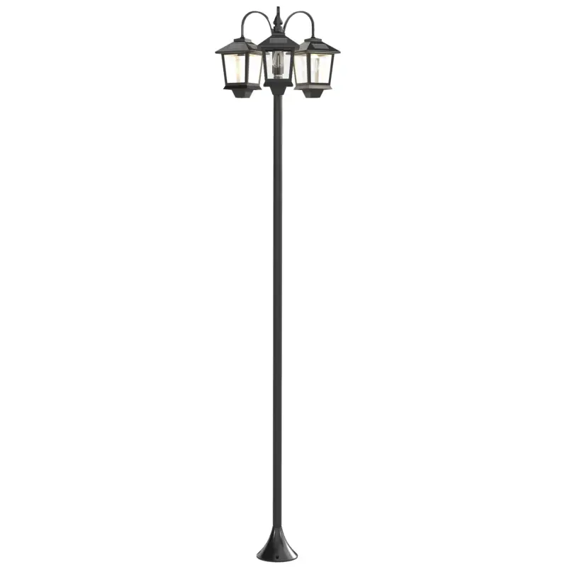 Livrare expres Outsunny Lampadar exterior solar cu 3 capete, lampadar pentru grădină, iluminare LED, senzor automat la apus și la răsărit, negru