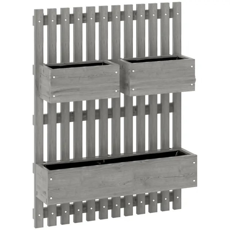 Outsunny Jardinieră murală tip grădină cu 3 bazine din lemn masiv detașabile, țesătură nețesută, 60 x 16 x 80 cm gri Preț promoțional