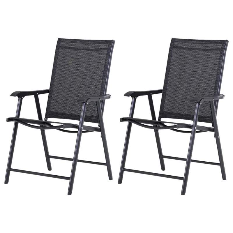 Outsunny Set 2 Scaune de Grădină Pliabile cu Cotiere, Scaune pentru Prânz în Exterior din Metal și Texteline, pentru Terasă, Balcon, Verandă, Exterior și Interior, 58x64x94cm, Negru Bestseller