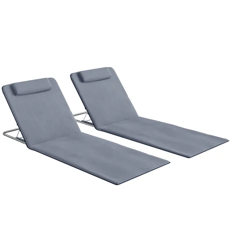Retur gratuit Outsunny Set de 2 Saltele cu Spătar Rabatabil, Suport pentru Cap și Geantă de Transport 134x48x33-43 cm Gri