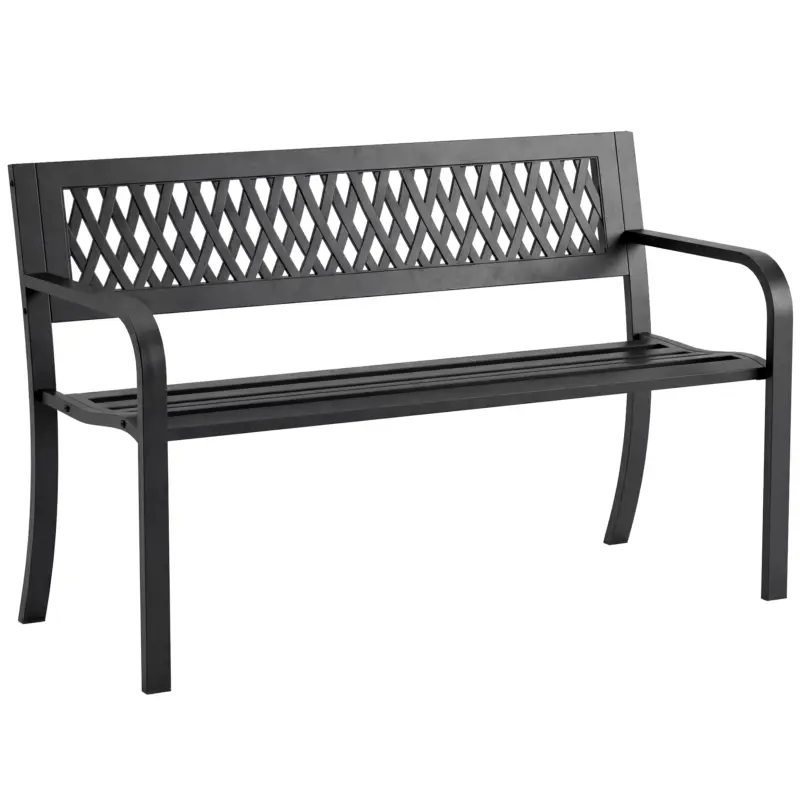 Outsunny Bancă de Grădină pentru Exterior, Bancă de Patio cu Brațe și Șezut cu Lamele, 2 Locuri pentru Grădină, Parc, Balcon, Mobilier Exterior, Negru Doar azi