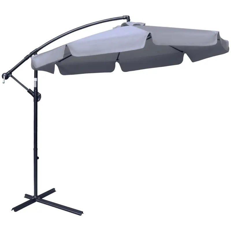 Outsunny Umbrela de Soare pentru Gradina cu BratParasolar din Metal, Baldachin din Poliester Reglabil si Deschidere cu Manivela, Φ265x265cm, Gri Bestseller