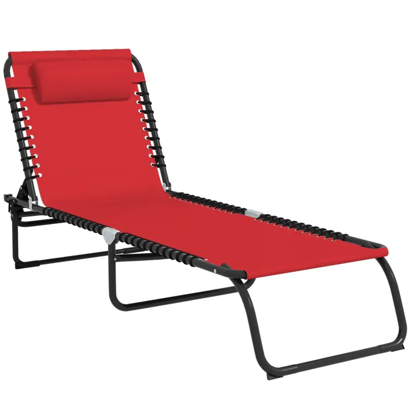 Outsunny Șezlong pliabil cu spătar reglabil multi-poziții, oțel termoplastic, șireturi elastice, textilenă neagră, roșu Ofertă