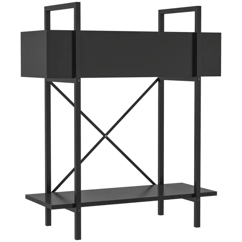 Cel mai vândut Outsunny Suport plante interior 2 niveluri, suport pentru plante cu orificii de drenaj, tavă superioară, metal, 60 x 25 x 70 cm negru