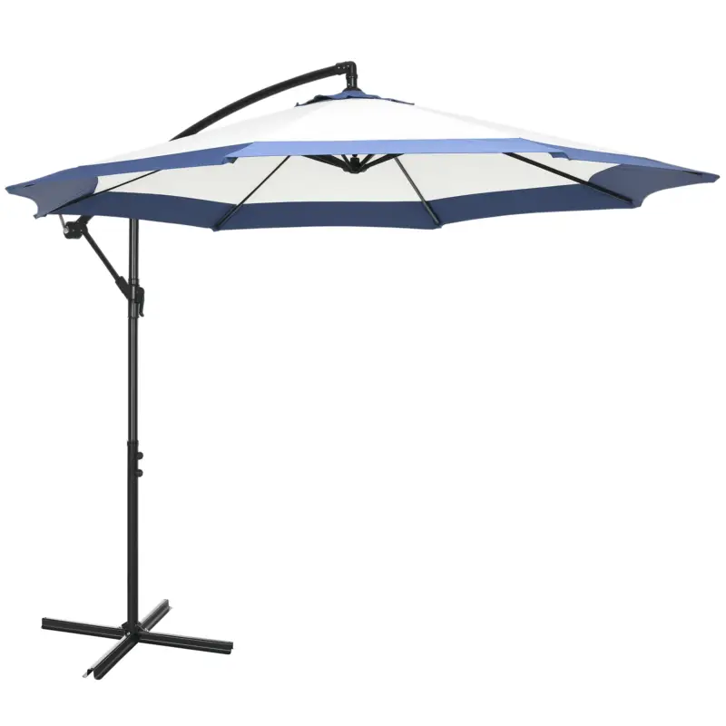 Outsunny Umbrelă de grădină cu braț 3x2 m, manivelă, metal și poliester, albastru închis și crem Preț promoțional