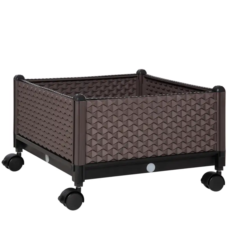 Outsunny Jardinieră din plastic cu roți și orificii de drenaj pentru cultivarea plantelor în exterior 50x50x33 cm Marrón Preferatul clienților