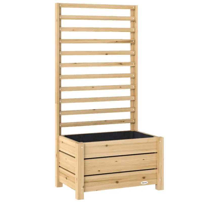 Outsunny Jardiniere înaltă cu spalier din lemn, ghiveci înălțat cu orificiu de scurgere și material nețesut 60 x 39 x 120 cm lemn natural Ieftin