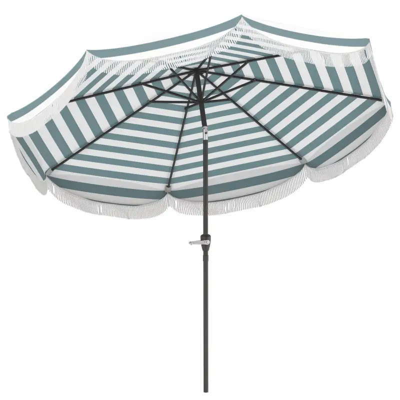 Outsunny Umbrelă de grădină 2,7 m, umbrelă de exterior inclinabilă UPF 30+ cu manivelă, 8 baleiene, albastru clar și alb Lichidare de stoc