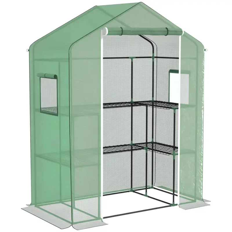 Outsunny Seră de grădină cu 1 ușă, 2 ferestre și 2 rafturi în formă de U pentru Legume Plante Flori Husă PE 140x73x190 cm Ofertă