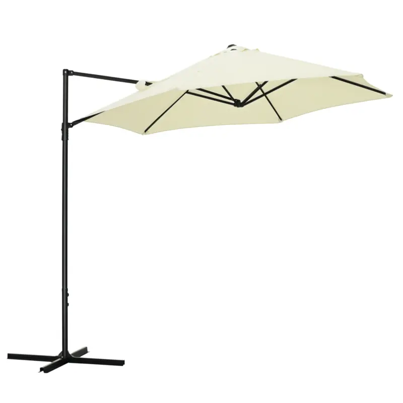 Plată securizată Outsunny Umbrelă de Grădină cu Rotație la 360°, Braț cu Bază în Cruce și Orificiu de Ventilație, Ø256x245 cm, Bej