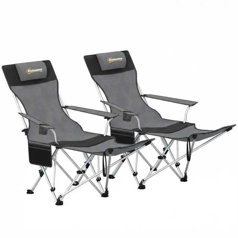 Popular Outsunny Set de 2 Scaune de Camping Pliabile cu Suport pentru Picioare Detașabil, 82x100x88 cm, Negru