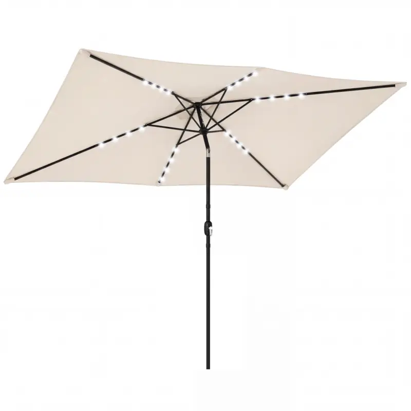Outsunny Umbrelă de grădină cu 24 LED-uri solare Prelată înclinabilă Tija metalică 2,9x2,5 m crem Preț mic