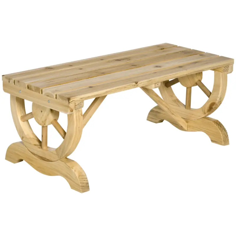 Outsunny Bancă de Grădină cu 2 Locuri, Design cu Roți, Bancă de Exterior din Lemn de Brad, Potrivită pentru Terasă, Patio și Curte, 98x50x39.5 cm, Culoare Lemn Natural Premium