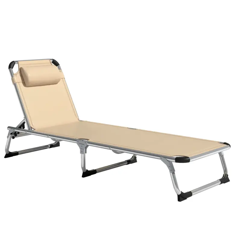 Livrare expres Outsunny Șezlong de plajă, Pliabil cu suport pentru cap, spătar reglabil, aluminiu și textilene, bej
