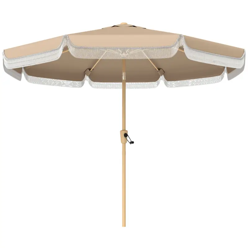 Outsunny Umbrelă de grădină pentru exterior 266 cm, umbrelă înclinabilă, franjuri, manivelă, 8 nervuri, țesătură poliester 180 g/m², kaki Retur gratuit