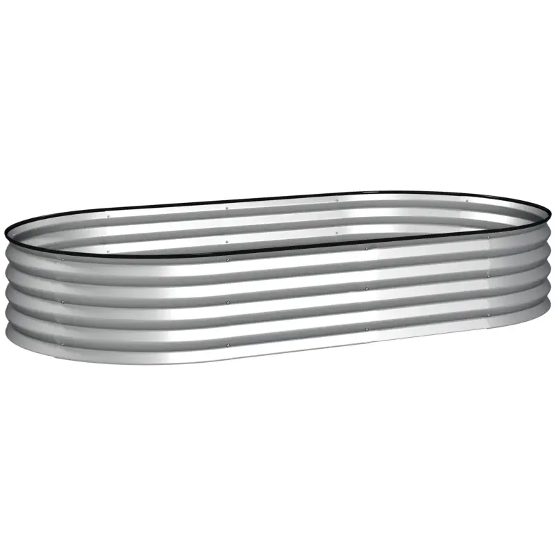 Plată securizată Outsunny Jardinieră ridicată din oțel galvanizat pat de grădină bordură cauciuc 181 x 93 x 30 cm argintiu