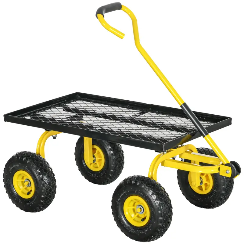 Cel mai bun preț Outsunny Roabă de Grădină cu Mâner și 4 Roți Mari, Capacitate 150 kg, 94x48,5x100 cm, Verde