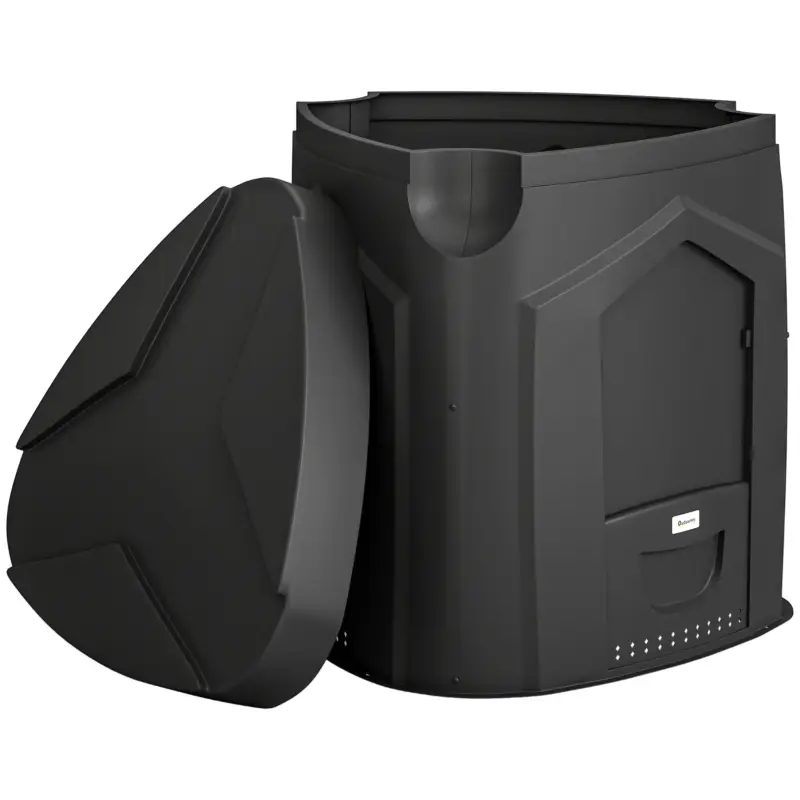 Outsunny Compostor de Grădină 240L Triunghiular Rotativ cu 66 Guri de Aerisire și 3 Uși, din PP, 78x75x78 cm, Negru Calitate înaltă
