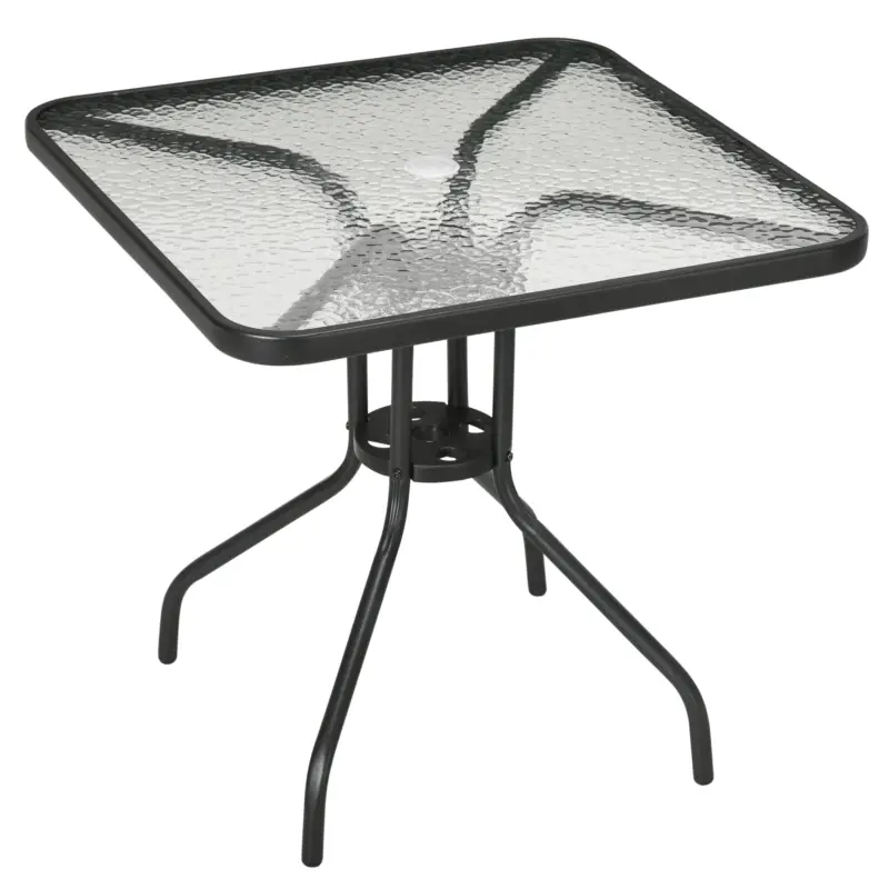 Livrare rapidă Outsunny Masă de grădină detașabilă metal 76x76 cm rezistentă la intemperii masă pentru balcon cu orificiu pentru umbrelă, antiderapant Negru