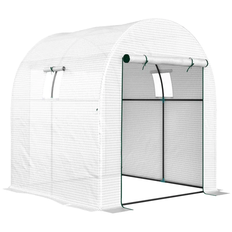 Outsunny Seră Tip Tunel pentru Grădină 1.8x1.8x2 m din Oțel și PE Anti-UV cu Uși Rulabile și Ferestre, Albă Reducere specială