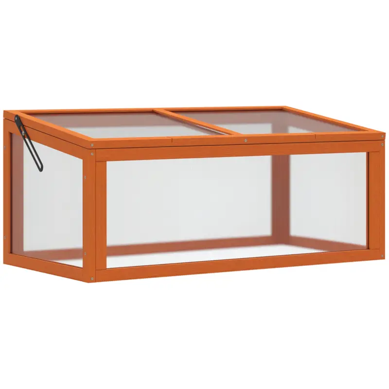 Lichidare de stoc Outsunny Seră din Lemn și Policarbonat 90 x 46 x 40 cm Seră cu acoperiș impermeabilă pentru plante de grădină Pat de plantare Portocaliu