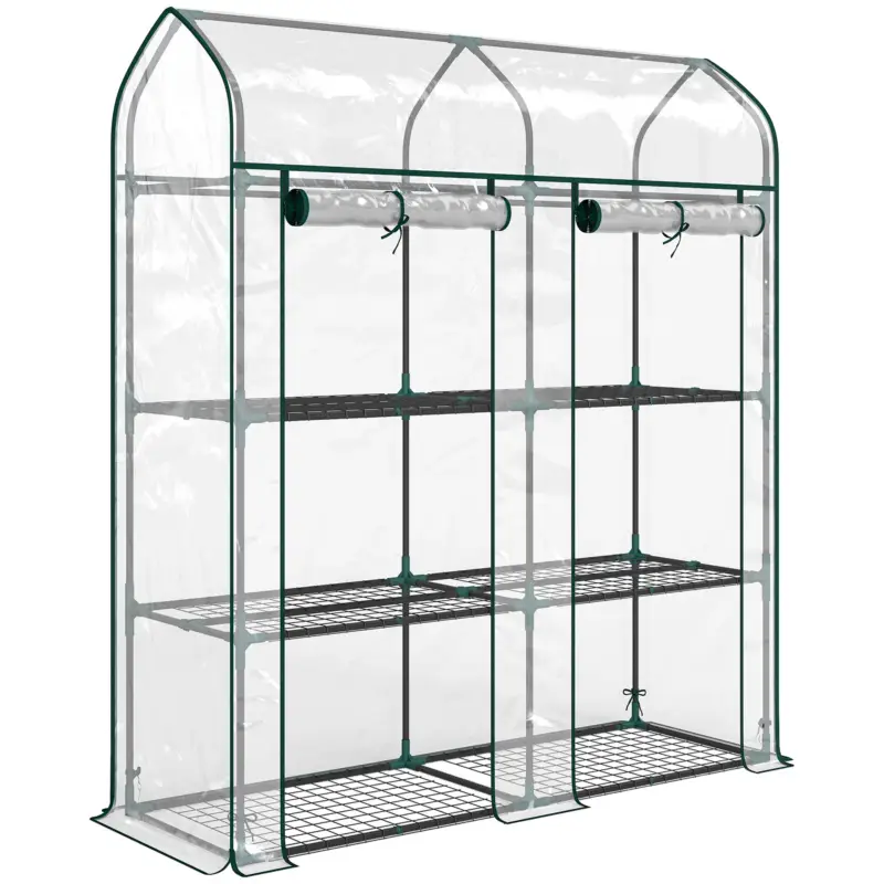 Livrare gratuită Outsunny Seră mică cu 3 niveluri, 2 uși rulou, cadru din oțel, husă din plastic, 143x46x165 cm, transparent