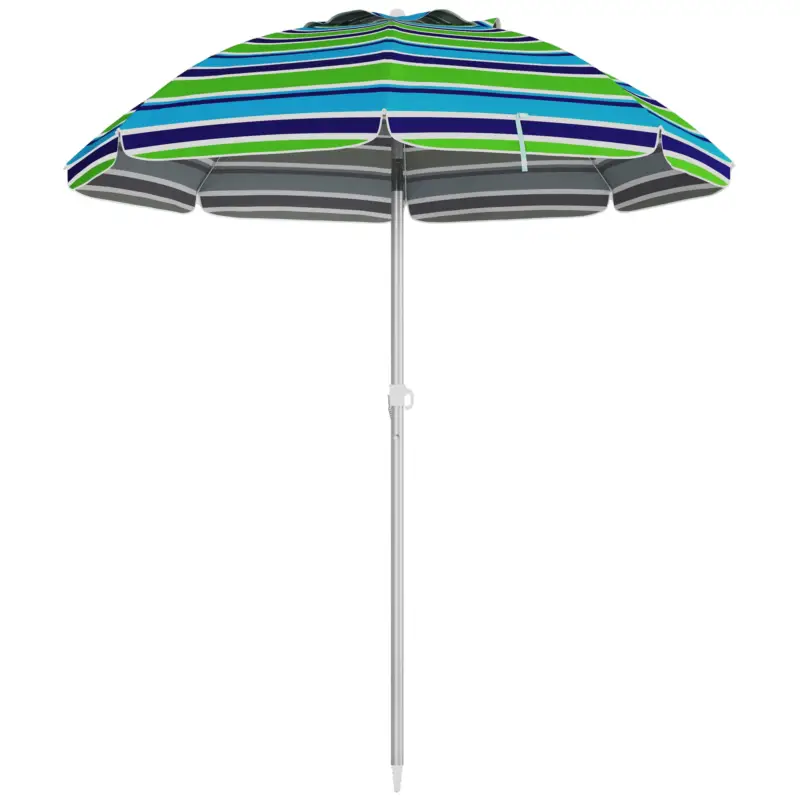 Outsunny Sombrilla de Plajă Ø178x205 cm cu Inclinare 45° Înălțime Reglabilă Anti-UV Impermeabilă și Geantă de Transport Multicolor Cel mai bun preț