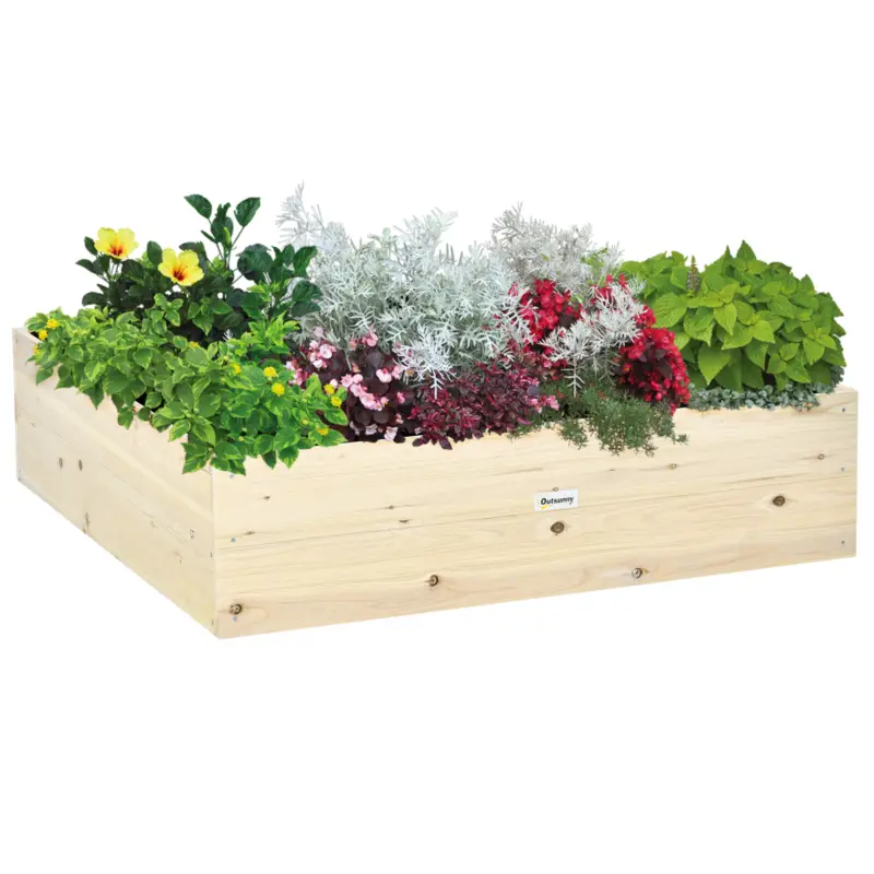 Outsunny Pat pentru Gradina de Legume inaltat din Lemn, Jardiniera de Gradina pentru Plante si Legume, 117x117x30 cm Mai ieftin