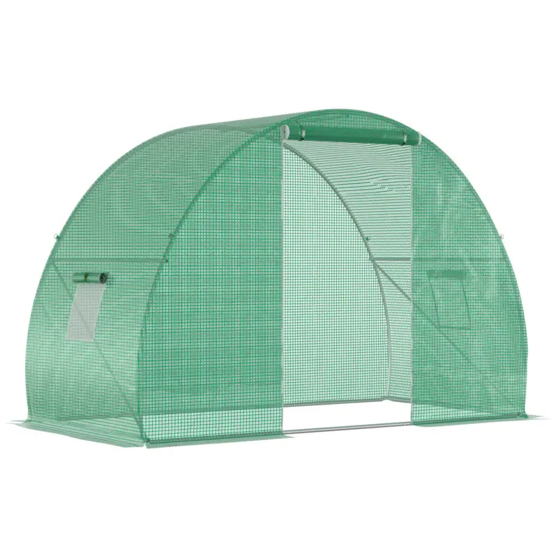 Popular Outsunny Sera Tunel cu Usa care se Ruleaza si Ferestre cu Copertina PE si Structura din Otel, 150x300x200cm, Verde