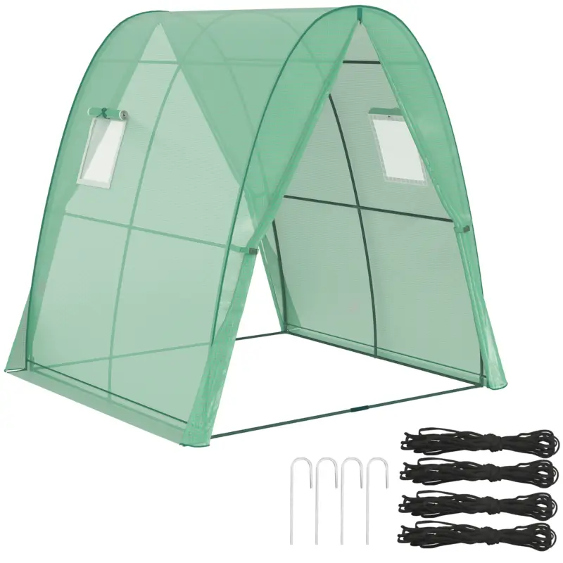 Chilipir Outsunny Sera cu Arc, Saci de nisip și Acoperiș din Plastic, 2 Uși Glisante, Ferestre din Plasă, portabil, 1,8 x 1,8 x 2 m, Verde