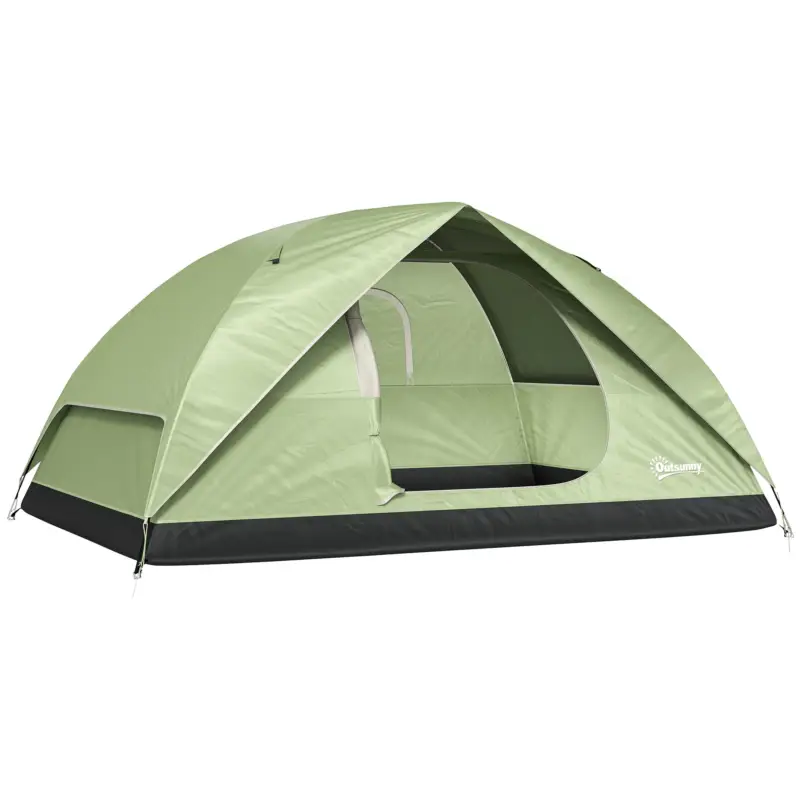 Bestseller Outsunny Cort de Camping pentru 3 Persoane cu Port de Încărcare, Buzunare și Geantă de Transport, 205x275x135 cm, Verde
