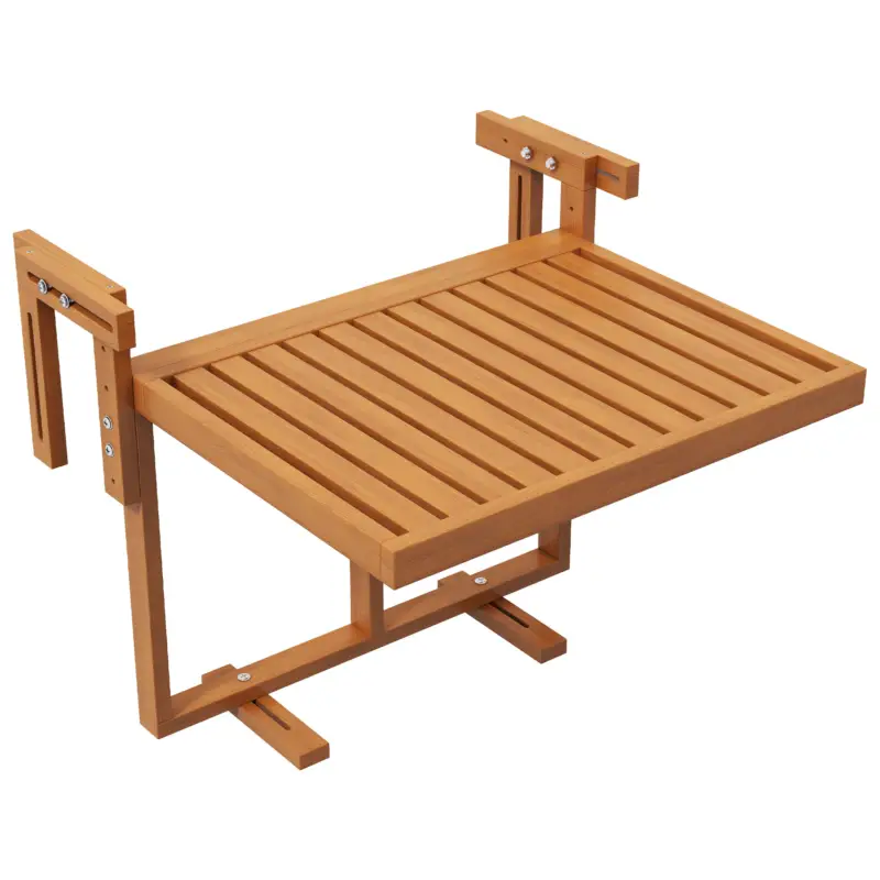 Outsunny Masă Suspendată de Exterior, Masă Reglabilă pentru Balustradă, Blat Suport cu Montare pe Perete, 68x65x40,5-55 cm, Tec Ofertă exclusivă