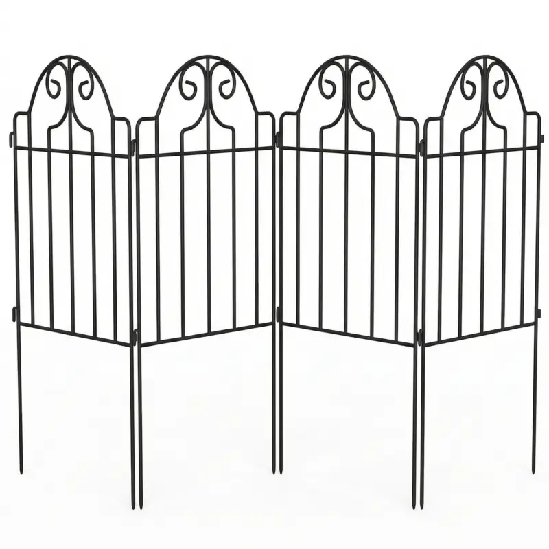 Outsunny Set cu 4 garduri metalice de grădină 125x57 cm cu design arcuit, rezistente, ușor de montat pentru patio, gazon, negru Promoție