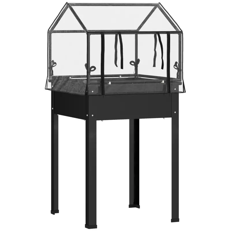 Outsunny Jardinieră cu acoperiș de seră, cutie ridicată pentru plante cu orificii de drenaj, 60 x 60 x 120 cm, Negru Cumpără online