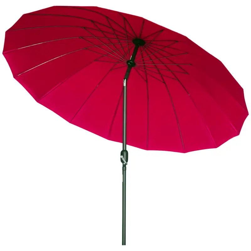 Outsunny Umbrelă Rotundă Pliabilă cu 18 Spițe și Manivelă, din Metal și Poliester, Ø250x240 cm, Roșu Vin Livrare rapidă