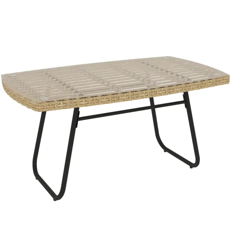 Outsunny Masă polyratan pentru grădină, 90 x 50 x 45 cm, rezistentă la UV, măsuță laterală cu blat de sticlă Lemn natural Cel mai bun preț