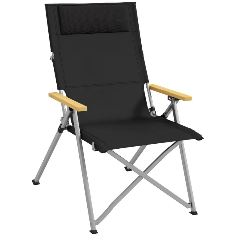 Outsunny Scaun de Camping Pliabil cu Spătar Reglabil, Negru Reduceri