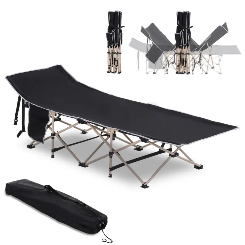 Ofertă exclusivă Outsunny Pat pliant, Pat de camping, rezistent la intemperii, geantă de transport inclusă, 190 x 68 x 52 cm, Negru