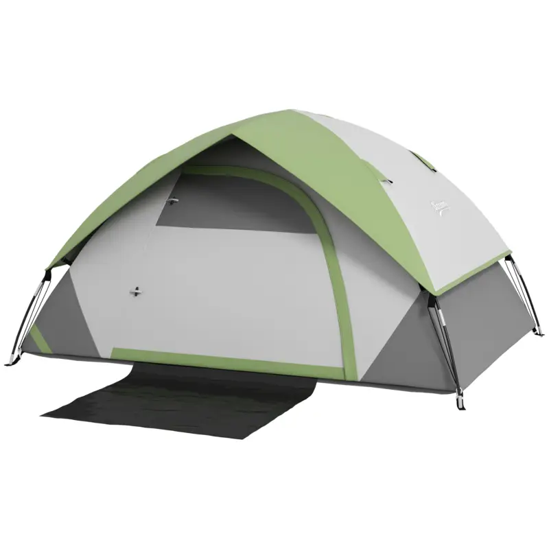 Outsunny Cort de Camping cu 3 Locuri, Geam din Plasă și Cârlig Felinar, Cort de Camping din PE, 270x210x150 cm, Verde Ofertă de sezon