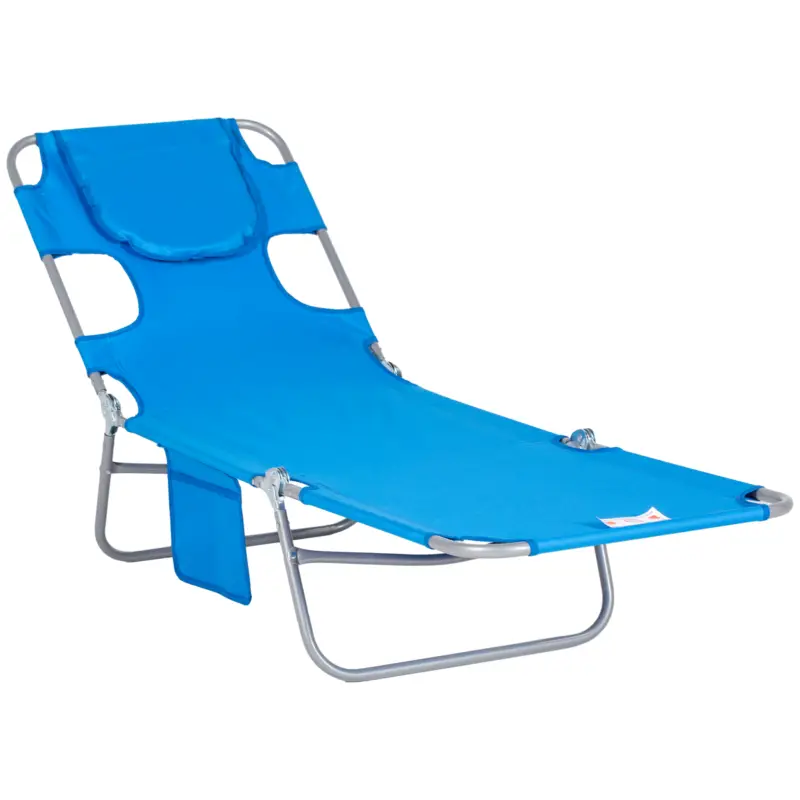 Outsunny Șezlong de grădină, fotoliu cu deschidere căptușită pentru față, șezlong de masaj pentru exterior, buzunar lateral, material textil, metal, Albastru Lichidare de stoc