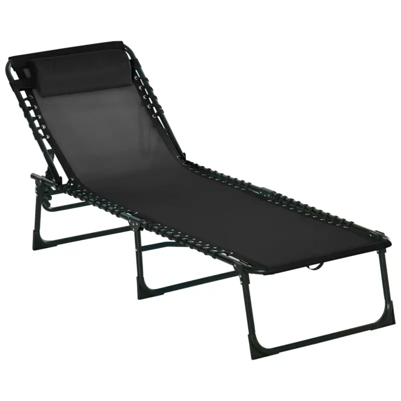 Outsunny Sezlong Portabil din Otel si Tesatura tip Plasa Respirabila cu Spatar Rabatabil in 4 Pozitii, 189x58x30 cm, Negru Ofertă exclusivă