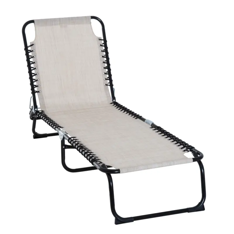 Outsunny Sezlong portabil din otel si material tip plasa, care permite circularea aerului, cu spatar reglabil pe 4 pozitii, 197x58x26 cm, negru si crem Preț redus