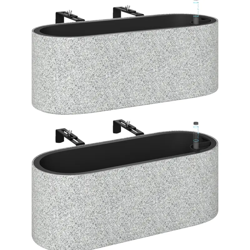Reducere de preț Outsunny Set 2 ghivece suspendate jardiniere cu orificiu de scurgere și cârlige 42 x 16 x 15 cm gri deschis
