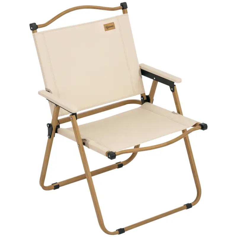 Outsunny Scaun de camping scaun de pescuit pliabil cu brate tesatura Oxford si structura otel 54 x 59 x 78 cm Kaki Transport gratuit
